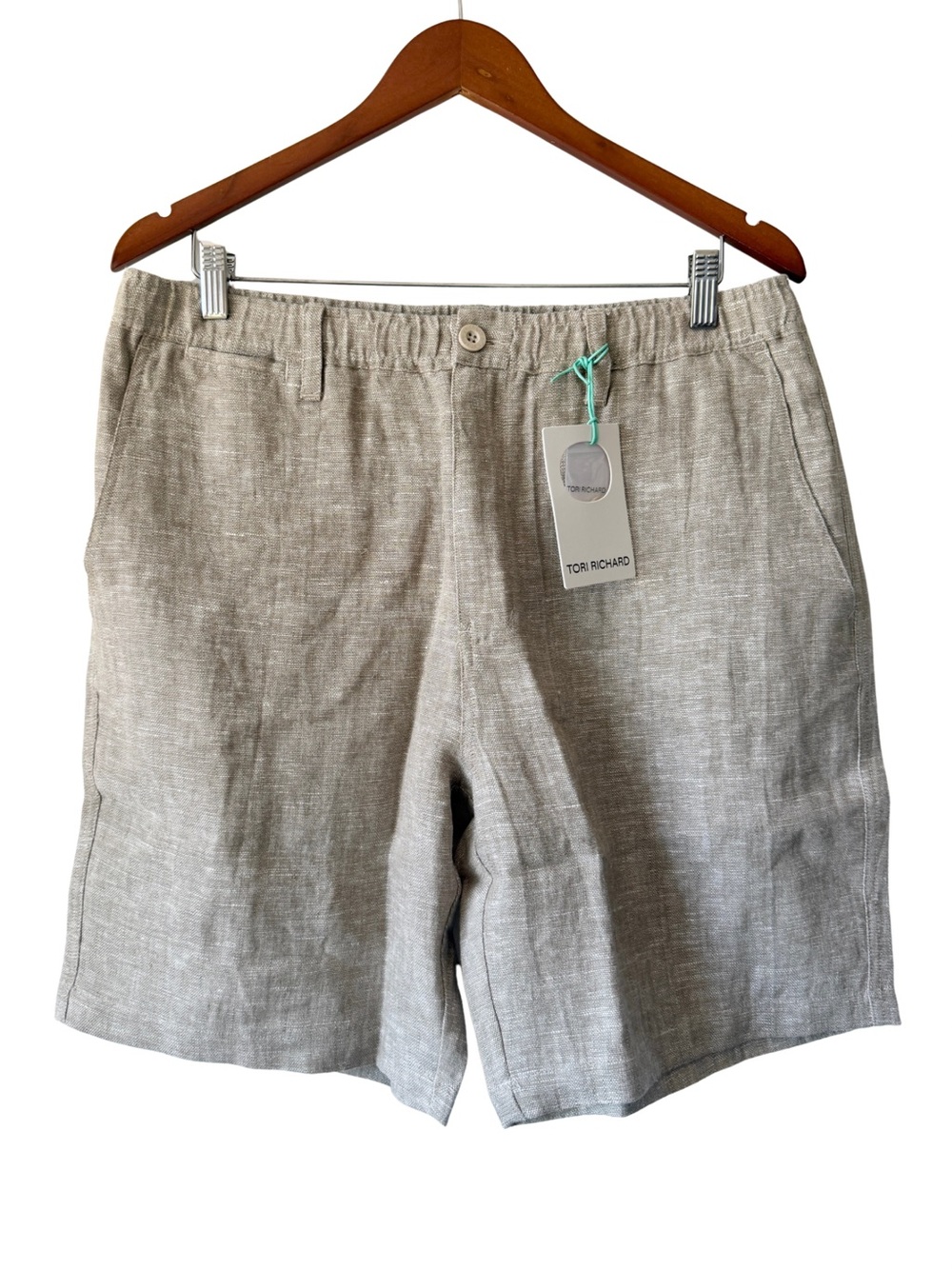 Tori Richard Mens Linen Baja Shorts Large Taupe Beige Khaki Resort 8" Inseam New